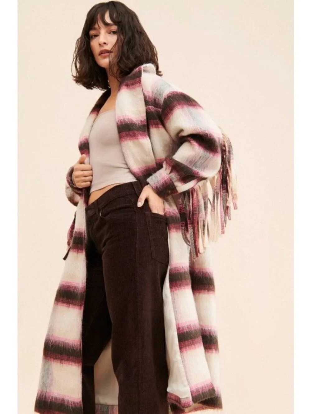 Free People Pressley Fringe Overcoat Country Western Boho Cottagecore Women XS S